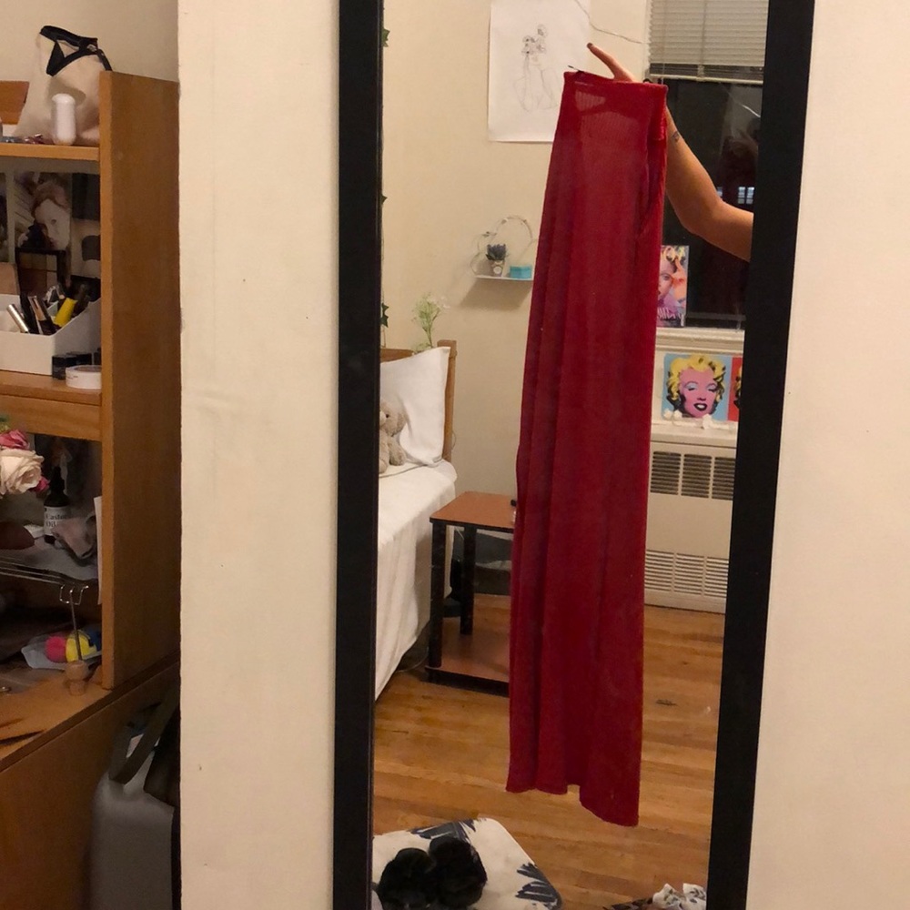 Long red cardigan